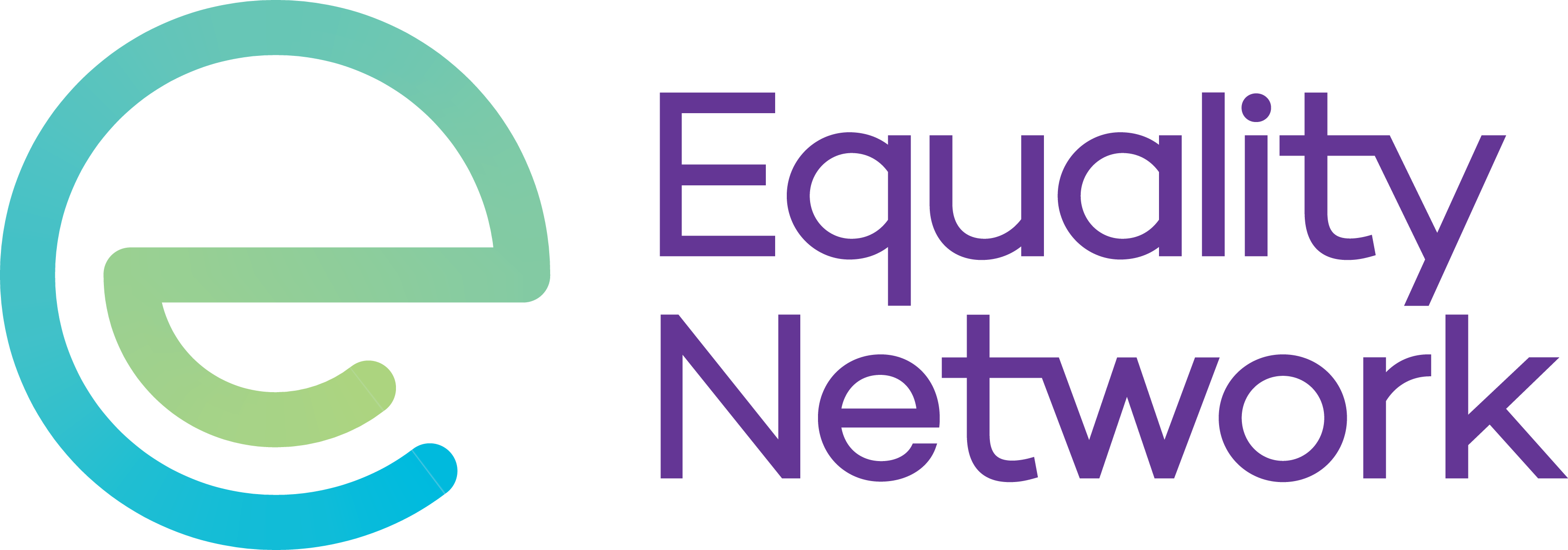 White Text that Says "Equality Network" with an E shaped logo next to it