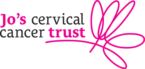 White Text that says "Jos Cervical Cancer Trust" accompanied by a logo of white circles which resemble a leaf
