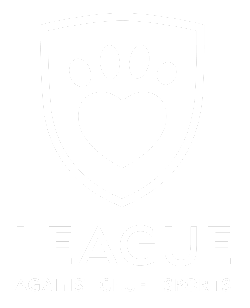White Text that Says League Against Cruel Sports below a logo of a White Shield and Paw Print